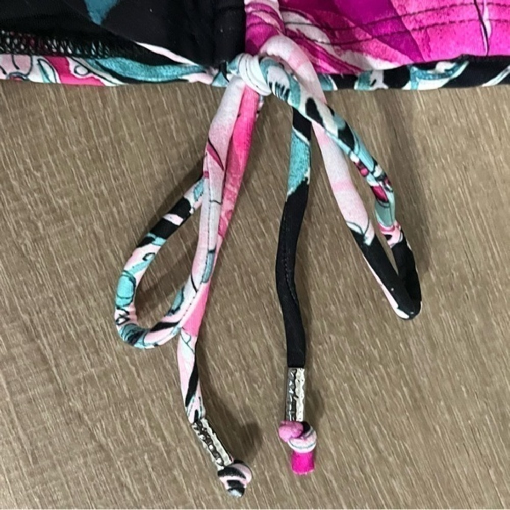 Carmen Marc Valvo Tankini Top Pink Floral Ruched Tie Side Corded Hem $110 C2H268 - Picture 9 of 16